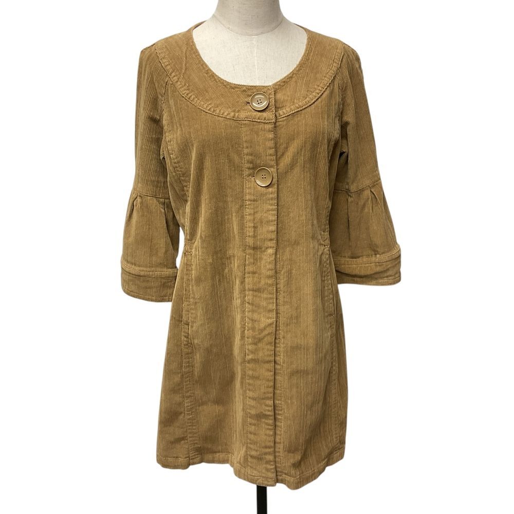 LAL Women's Corduroy Button Front Dress with Bell Sleeve Camel Brown‎ Size M